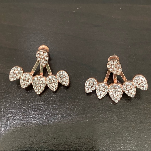 Unsigned Waterdrop Ear Jacket Rhinestones Rose Gold-tone Drop  Earrings - Picture 6 of 13